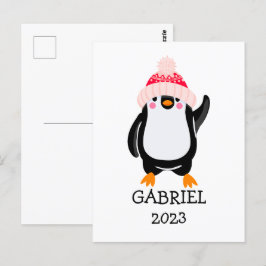Personlig Cute jul Penguin in in Red Hat Vykort