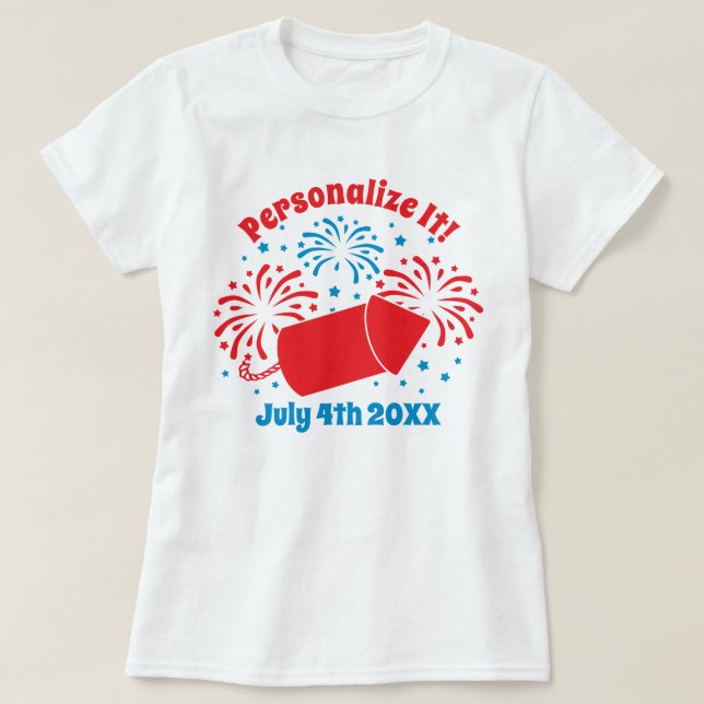 PERSONLIG Cute juli 4:e Fireworks T-Shirt (Design framsida)