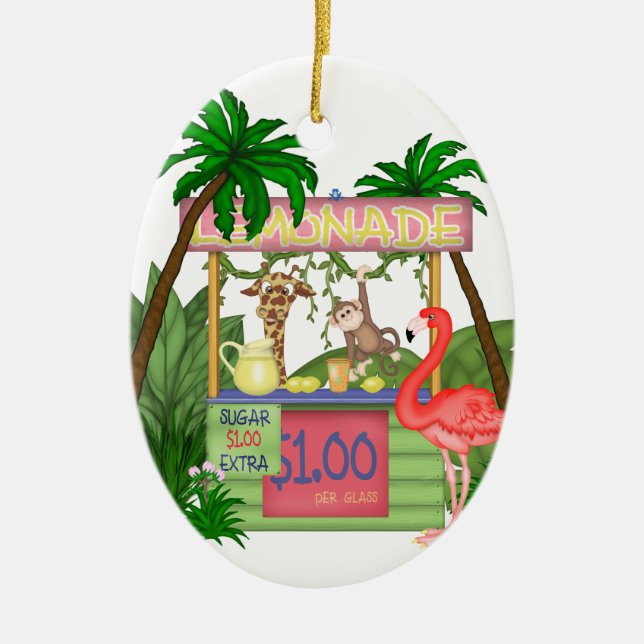 Personlig Cute Jungle Animals Lemonade Stat Julgransprydnad Keramik (Framsidan)