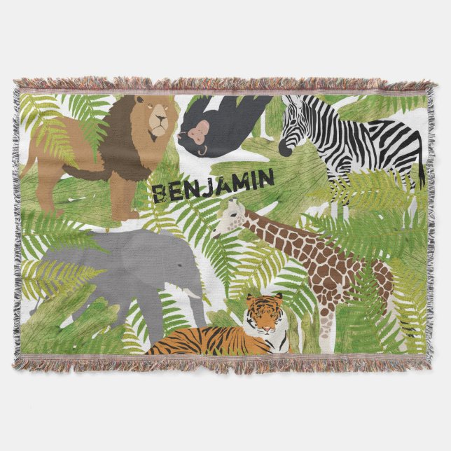 Personlig Cute Jungle Animals Safari Boy | Flickor Filt (Framsidan)