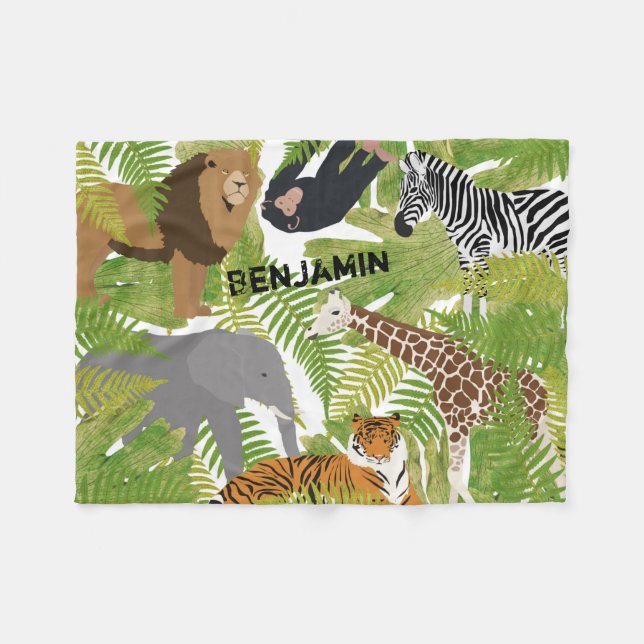 Personlig Cute Jungle Animals Safari Boy | Flickor Fleecefilt (Framsidan (Horisontell))