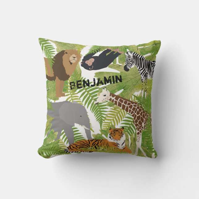 Personlig Cute Jungle Animals Safari Boy | Flickor Kudde (Framsida)