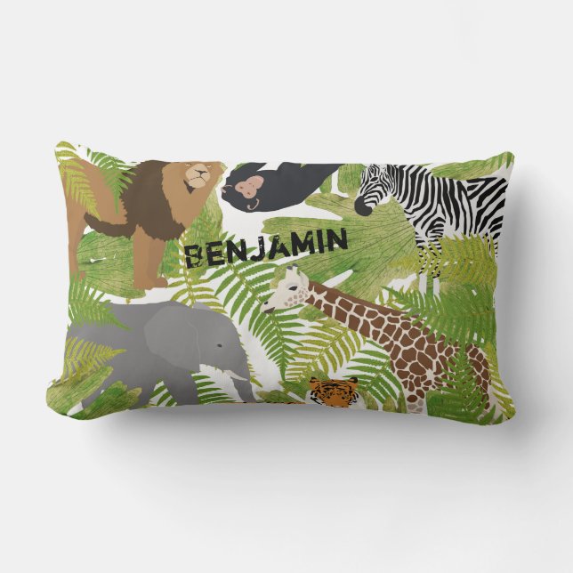 Personlig Cute Jungle Animals Safari Boy | Flickor Lumbarkudde (Framsida)