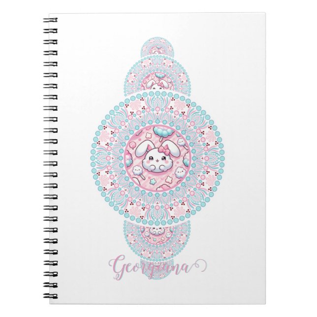 Personlig Cute Kawaii Bunny Ornamental Mandala Anteckningsbok (Framsidan)
