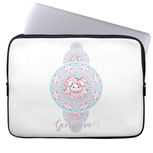 Personlig Cute Kawaii Bunny Ornamental Mandala Laptop Fodral (Framsidan)