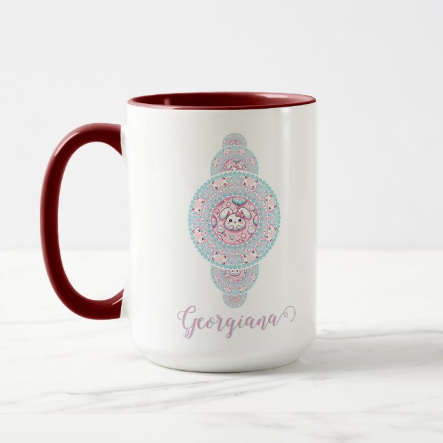 Personlig Cute Kawaii Bunny Ornamental Mandala Mugg (Vänster)
