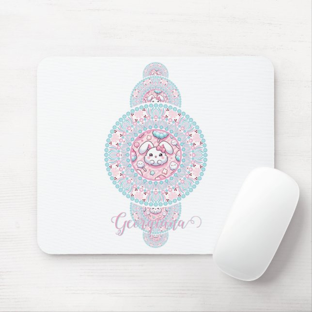 Personlig Cute Kawaii Bunny Ornamental Mandala Musmatta (Med mus)