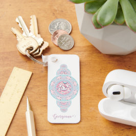 Personlig Cute Kawaii Bunny Ornamental Mandala Nyckelring