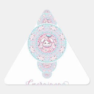 Personlig Cute Kawaii Bunny Ornamental Mandala Triangelformat Klistermärke