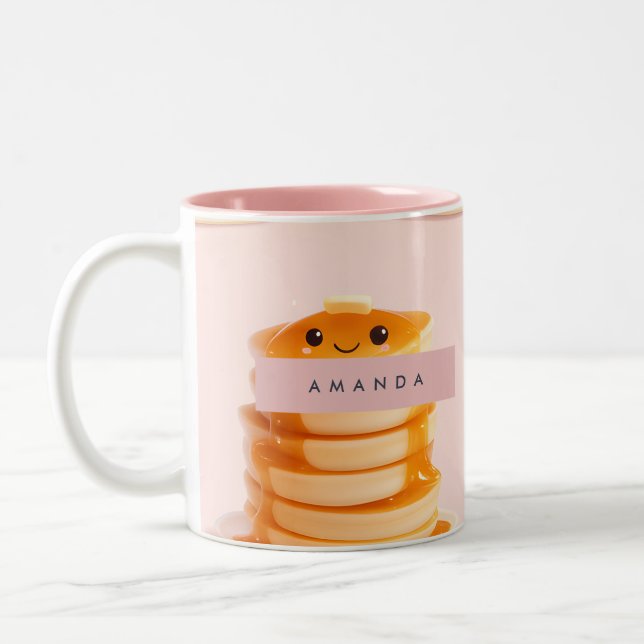 Personlig Cute Kawaii Pancake Stack med Syrup Två-Tonad Mugg (Vänster)