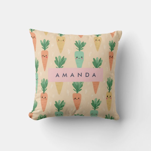 Personlig Cute Kawaii Pastel Carrot Ansikte Kudde (Framsida)