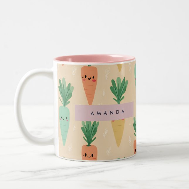 Personlig Cute Kawaii Pastel Carrot Ansikte Två-Tonad Mugg (Vänster)