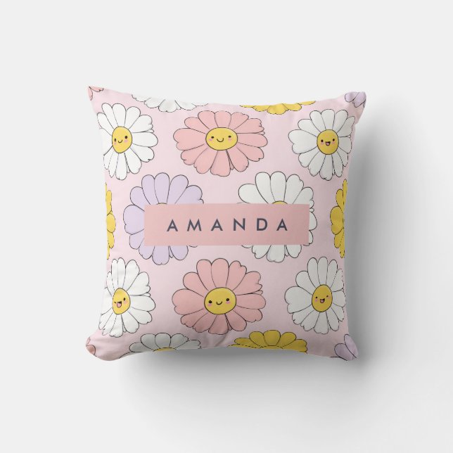 Personlig Cute Kawaii Pastel Daisy Flower Ansikte Kudde (Framsida)