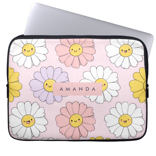 Personlig Cute Kawaii Pastel Daisy Flower Ansikte Laptop Fodral (Framsidan)