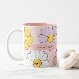 Personlig Cute Kawaii Pastel Daisy Flower Ansikte Två-Tonad Mugg