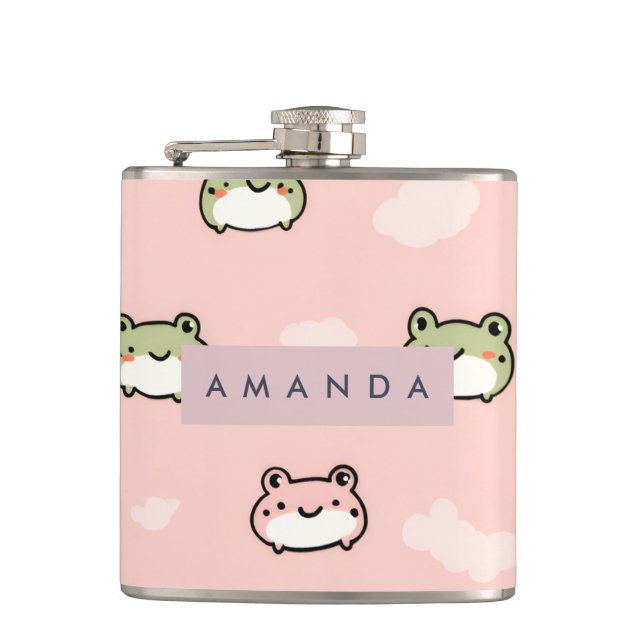 Personlig Cute Kawaii Pastel Frog Design Rosa Fickplunta (Framsidan)