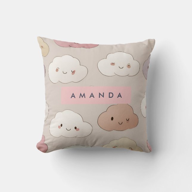 Personlig Cute Kawaii Pastel Smiling Clouds Kudde (Framsida)