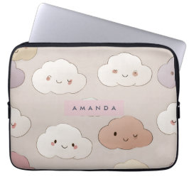 Personlig Cute Kawaii Pastel Smiling Clouds Laptop Fodral