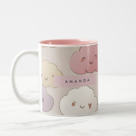 Personlig Cute Kawaii Pastel Smiling Clouds Två-Tonad Mugg