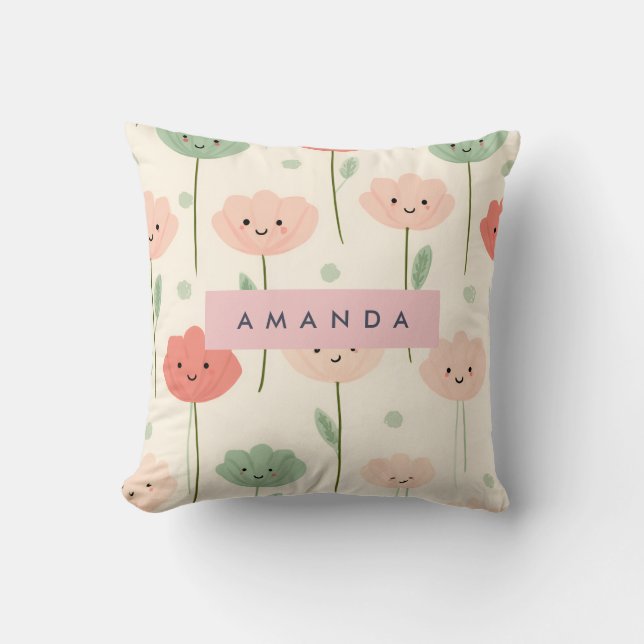 Personlig Cute Kawaii Pastel Smiling Flower Kudde (Framsida)