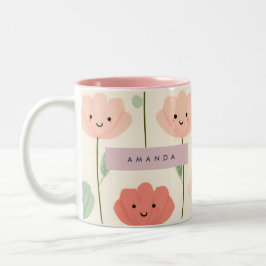 Personlig Cute Kawaii Pastel Smiling Flower Två-Tonad Mugg