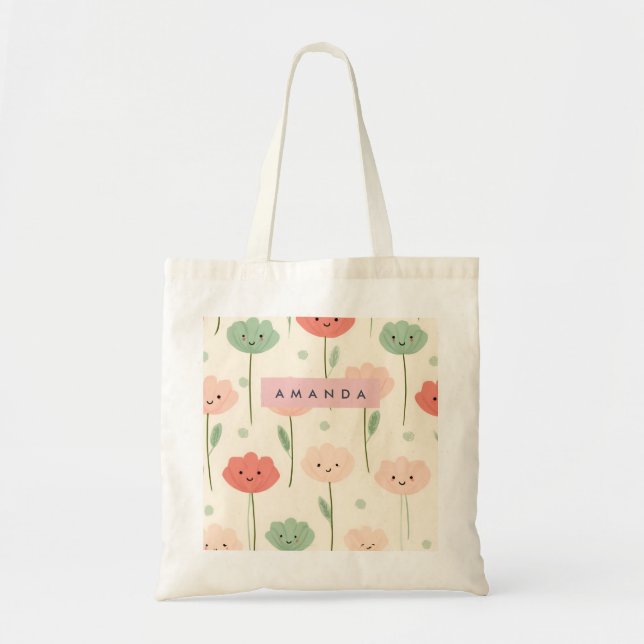 Personlig Cute Kawaii Pastel Smiling Flower Tygkasse (Framsidan)