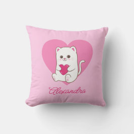 Personlig Cute Kawaii Rosa Heart Cat Baby Namn Kudde