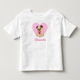 Personlig Cute Kawaii Rosa Heart Pug Namn T Shirt