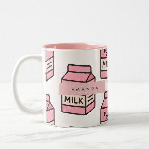 Personlig Cute Kawaii Rosa Mjölk Carton Design Två-Tonad Mugg