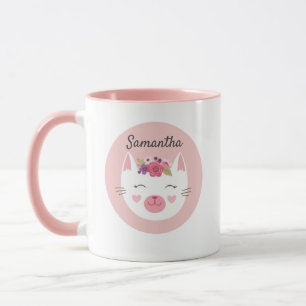 Personlig Cute Kids Rosa Valentine Cat Mugg