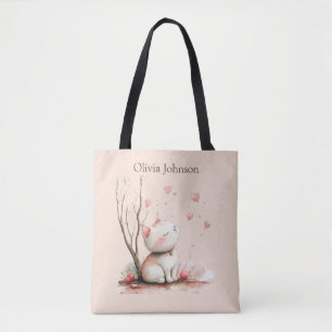 Personlig Cute Kitten med Hearts Tote Bag Tygkasse