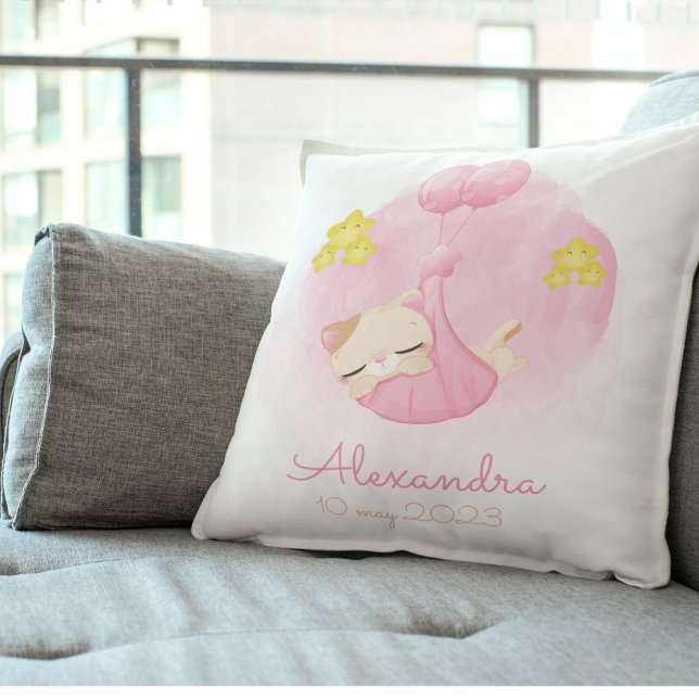 Personlig Cute Kitten och ballongdesign Kudde (Personalized Cute Kitten and Balloons Design Throw Pillow)