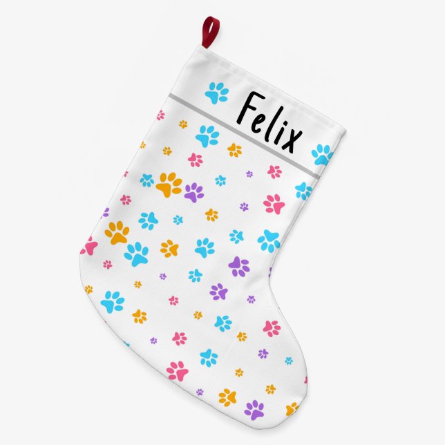 Personlig Cute Kitten Paw-utskrift Stor Julstrumpa (Framsidan (Hängande))