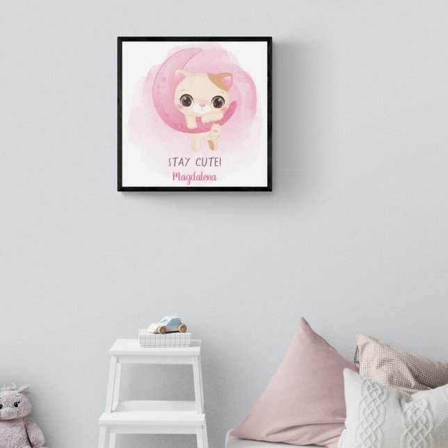 Personlig Cute Kitten Poster (Cute poster is designed to decorate a girl's nursery room with a cute little kitty hanging on a moon)