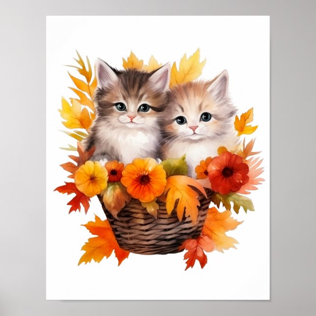 Personlig Cute Kittens Cats i Basket Poster (Framsidan)