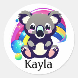 Personlig Cute Koala Bear och Rainbow Runt Klistermärke