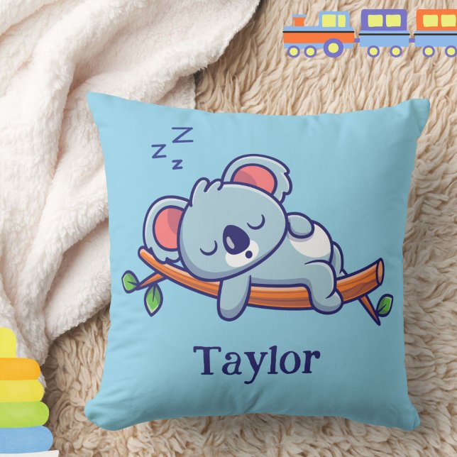 Personlig Cute Koala Bear Tecknad Baby Kudde (A cute sleeping koala bear pillow, personalized with a baby or child's name, makes a great gift!)