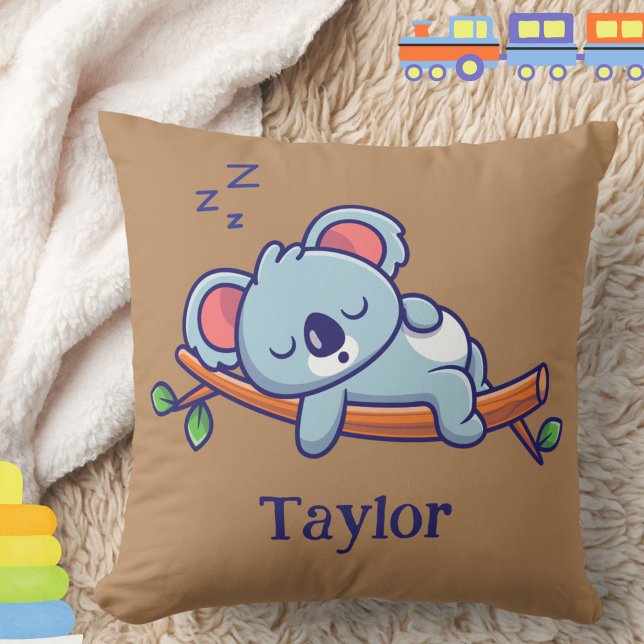 Personlig Cute Koala Bear Tecknad Kudde (This cute sleeping koala bear throw pillow may be personalized with baby's or child's name. )
