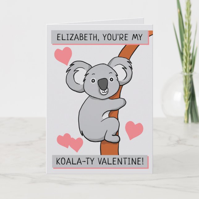 Personlig Cute Koala-ty Valentine Hälsning Kort (Framsida)