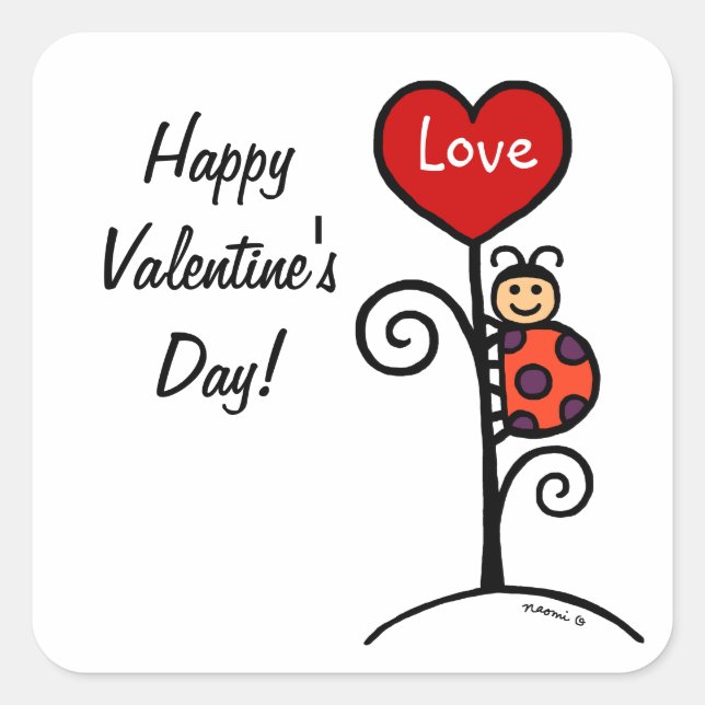 Personlig Cute LadyBug teckning Fyrkantigt Klistermärke (Framsida)