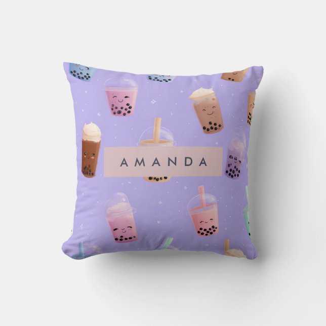 Personlig Cute Lila Pastel Bubble Tea Kudde (Framsida)
