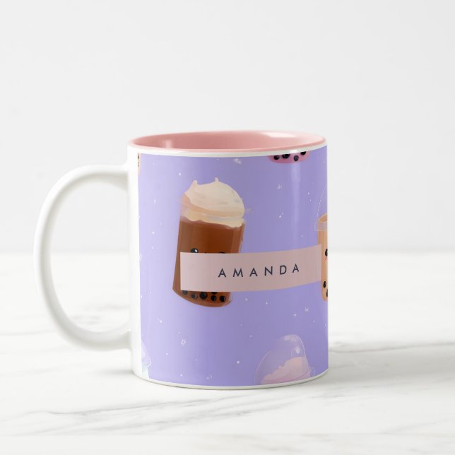 Personlig Cute Lila Pastel Bubble Tea Två-Tonad Mugg (Vänster)