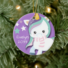 Personlig Cute Lila Unicorn Julgransprydnad Keramik