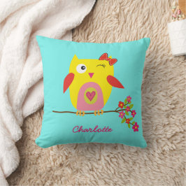 Personlig Cute Little Uggla Rosa Flowers Kudde