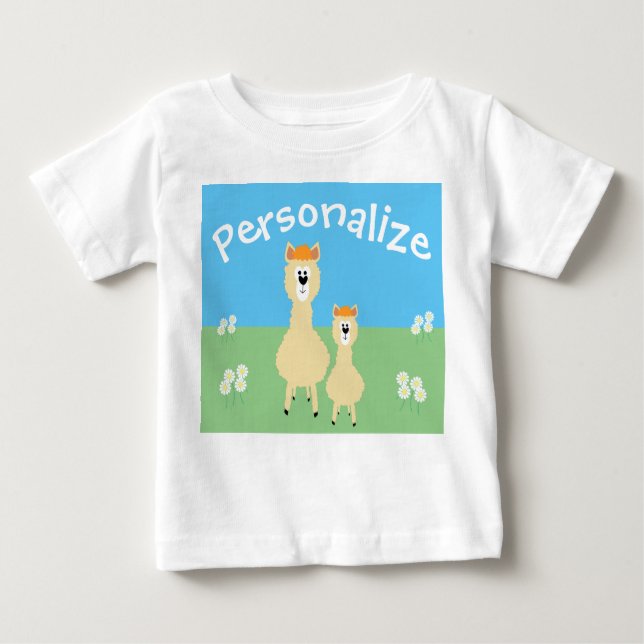 Personlig Cute Llama med Daisy T Shirt (Framsida)