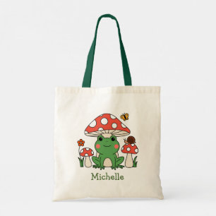 Personlig Cute Lycklig Grönt Frog och Svampar Tygkasse