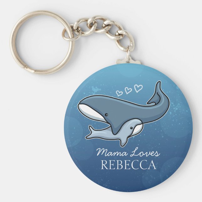 Personlig Cute Mamma Baby Whale, lägg till Kids Na Nyckelring (Framsidan)