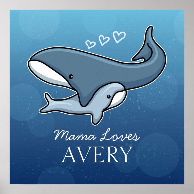 Personlig Cute Mamma Baby Whale, lägg till Kids Na Poster (Framsidan)