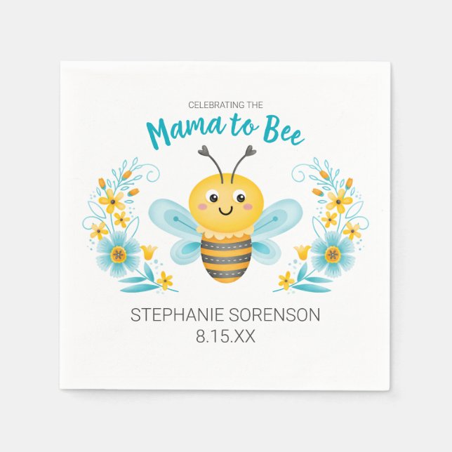 Personlig Cute Mamma till Bee Baby Shower Pappersservett (Framsidan)