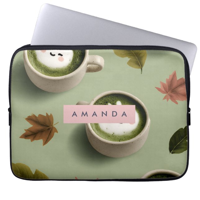 Personlig Cute Matcha Latte Mönster Laptop Fodral (Framsidan)